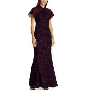 Ralph Lauren Purple Short Sleeve Mandarin Collar Maxi Evening Sheath Dress